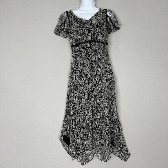 Vintage Nine West Dress Womens 4 Black 100% Silk Floral Fairy Grunge Whimsigoth - Picture 1 of 16